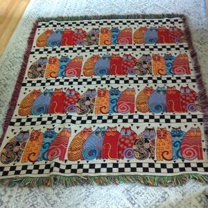 Laurel Burch Feline Family Colorful Cat Throw Blanket